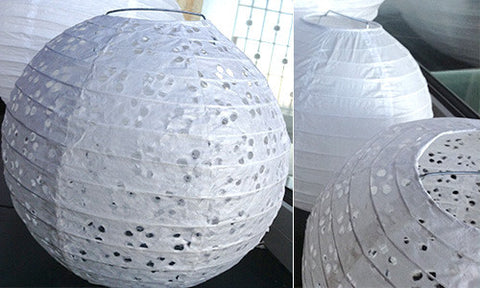 16 inch Vintage Lace White Even Ribbed Fabric Lantern - Image 3