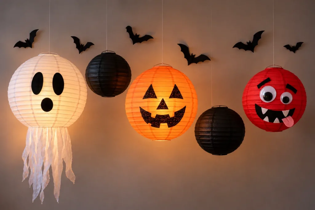 Ghost, pumpkin and monster paper lanterns for Halloween
